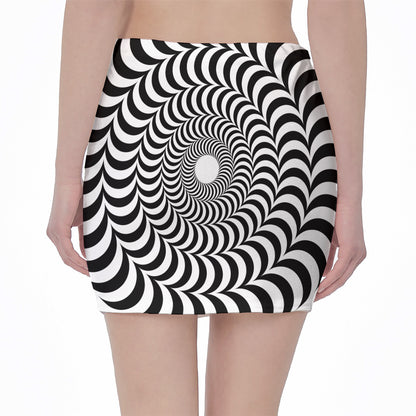 Black And White Circle Illusion Print Pencil Mini Skirt