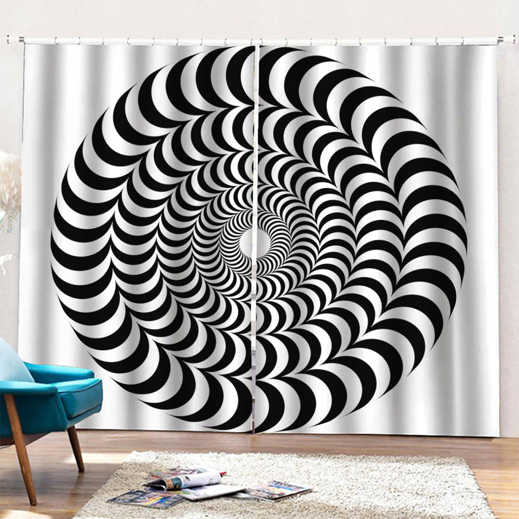 Black And White Circle Illusion Print Pencil Pleat Curtains