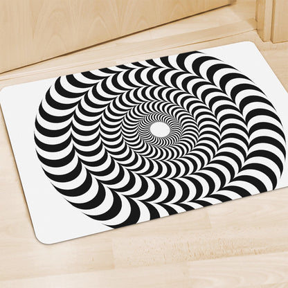 Black And White Circle Illusion Print Polyester Doormat