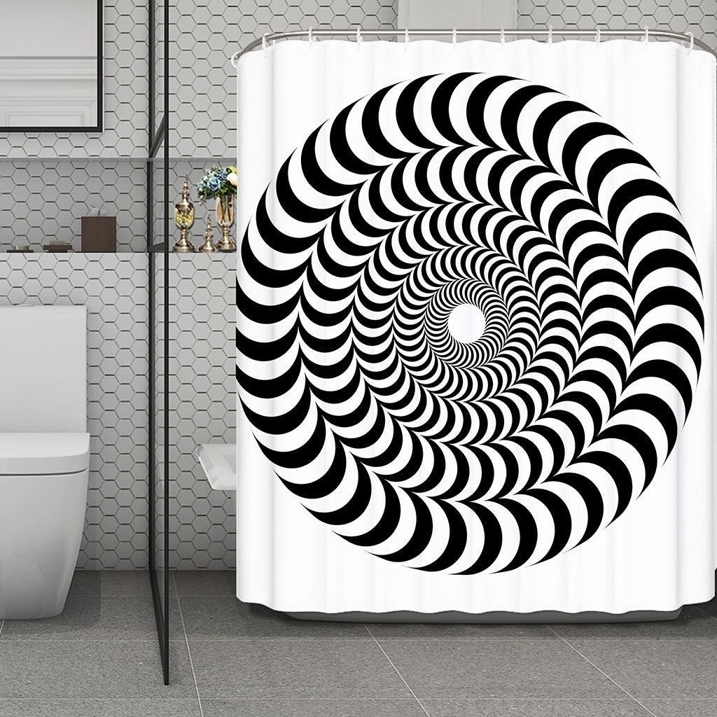 Black And White Circle Illusion Print Polyester Shower Curtain