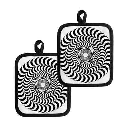 Black And White Circle Illusion Print Pot Holders