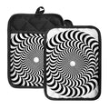 Black And White Circle Illusion Print Pot Holders With Pocket