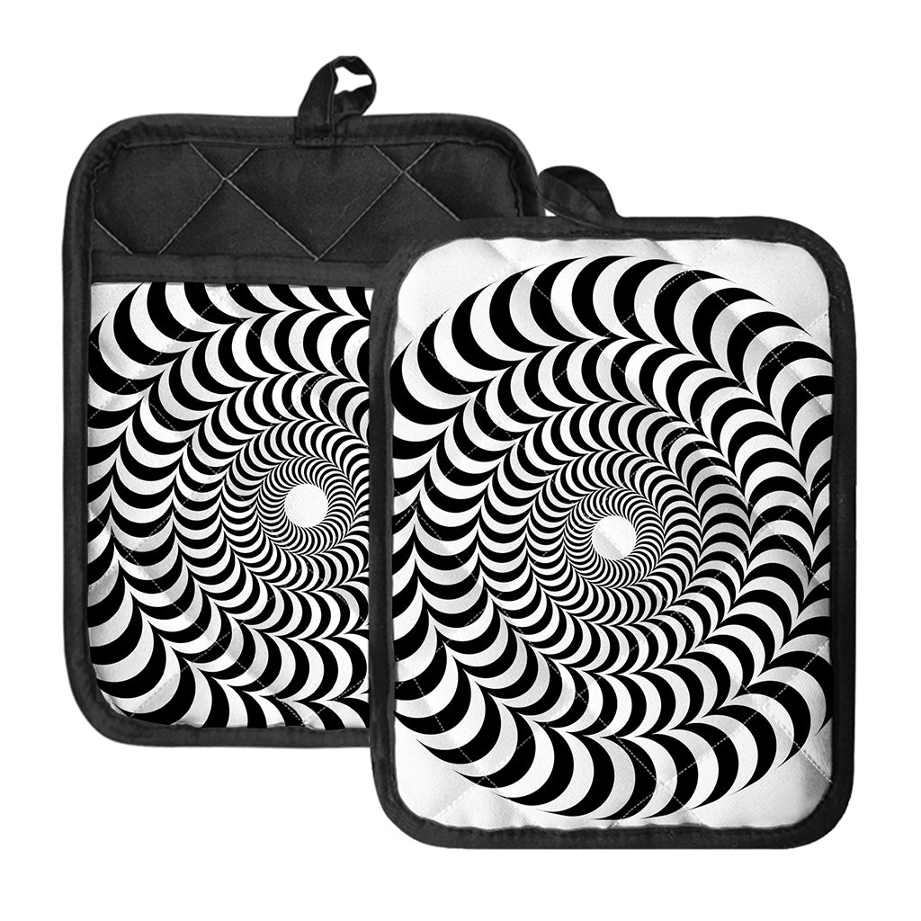 Black And White Circle Illusion Print Pot Holders With Pocket