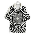 Black And White Circle Illusion Print Rayon Hawaiian Shirt