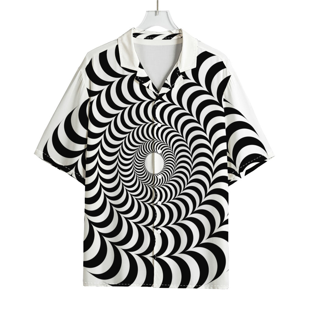 Black And White Circle Illusion Print Rayon Hawaiian Shirt