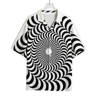 Black And White Circle Illusion Print Rayon Hawaiian Shirt
