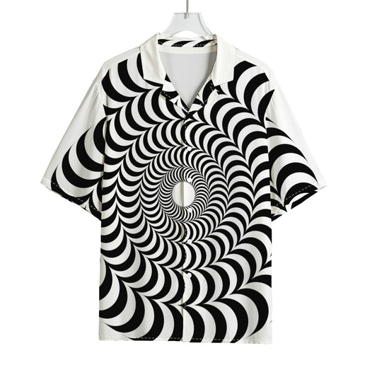 Black And White Circle Illusion Print Rayon Hawaiian Shirt