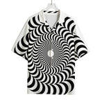 Black And White Circle Illusion Print Rayon Hawaiian Shirt