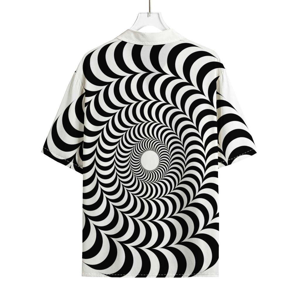 Black And White Circle Illusion Print Rayon Hawaiian Shirt