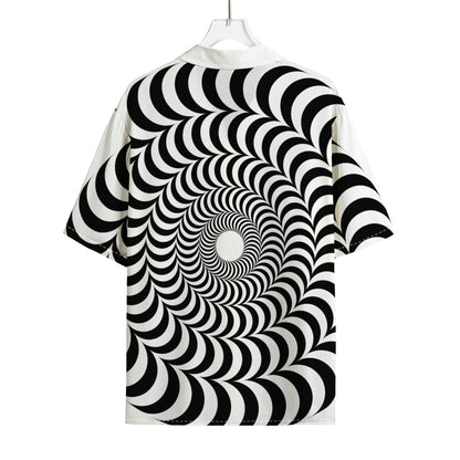 Black And White Circle Illusion Print Rayon Hawaiian Shirt