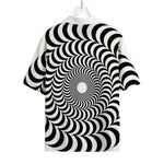 Black And White Circle Illusion Print Rayon Hawaiian Shirt
