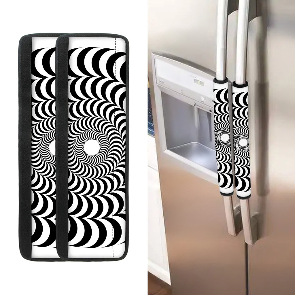 Black And White Circle Illusion Print Refrigerator Handle Covers