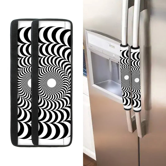 Black And White Circle Illusion Print Refrigerator Handle Covers