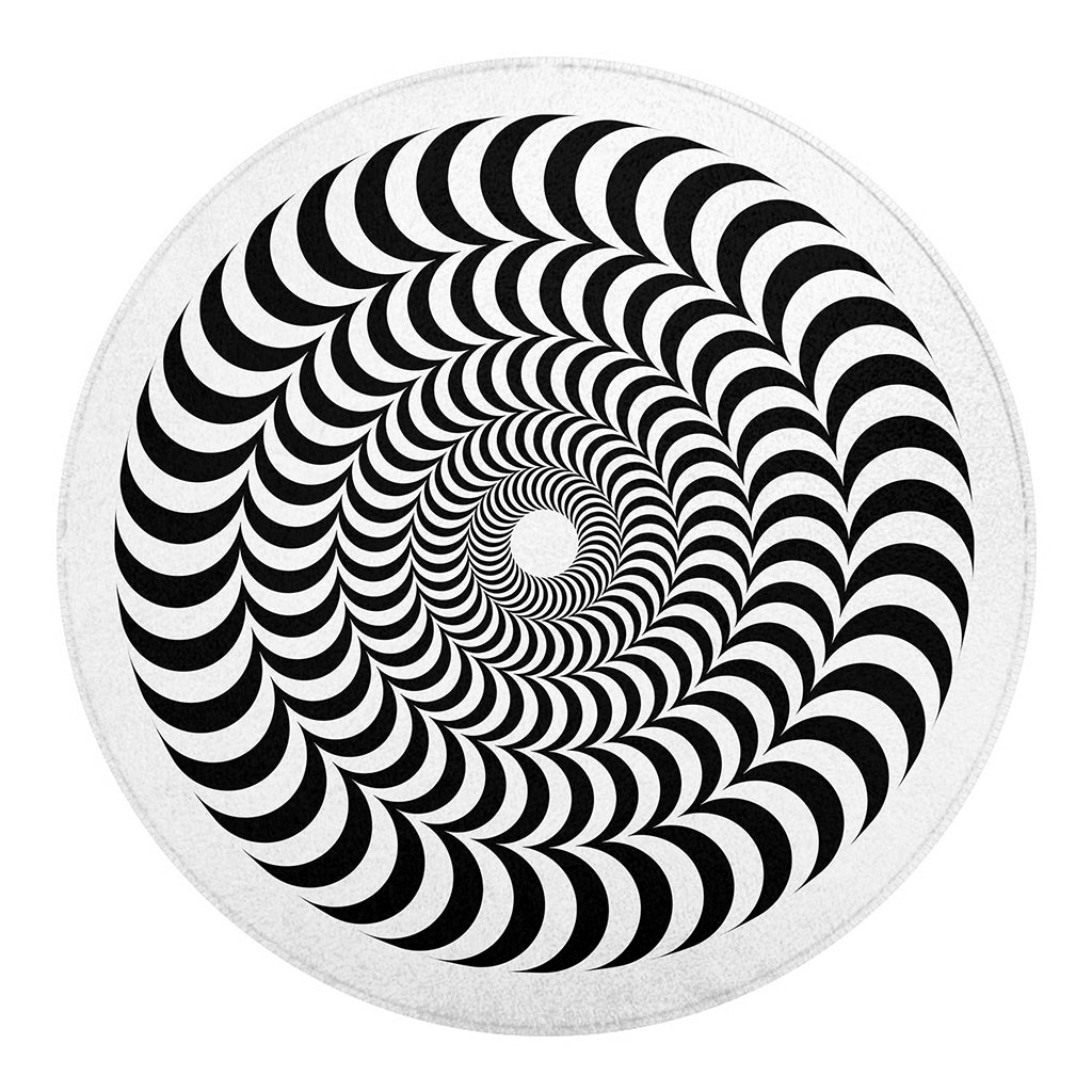 Black And White Circle Illusion Print Round Blanket