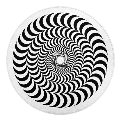 Black And White Circle Illusion Print Round Blanket