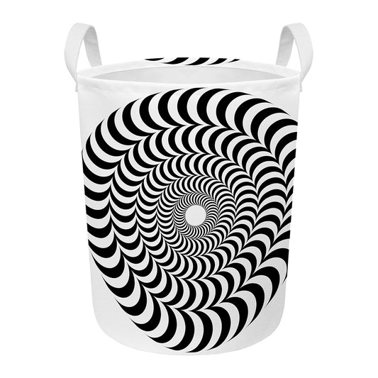 Black And White Circle Illusion Print Round Laundry Basket