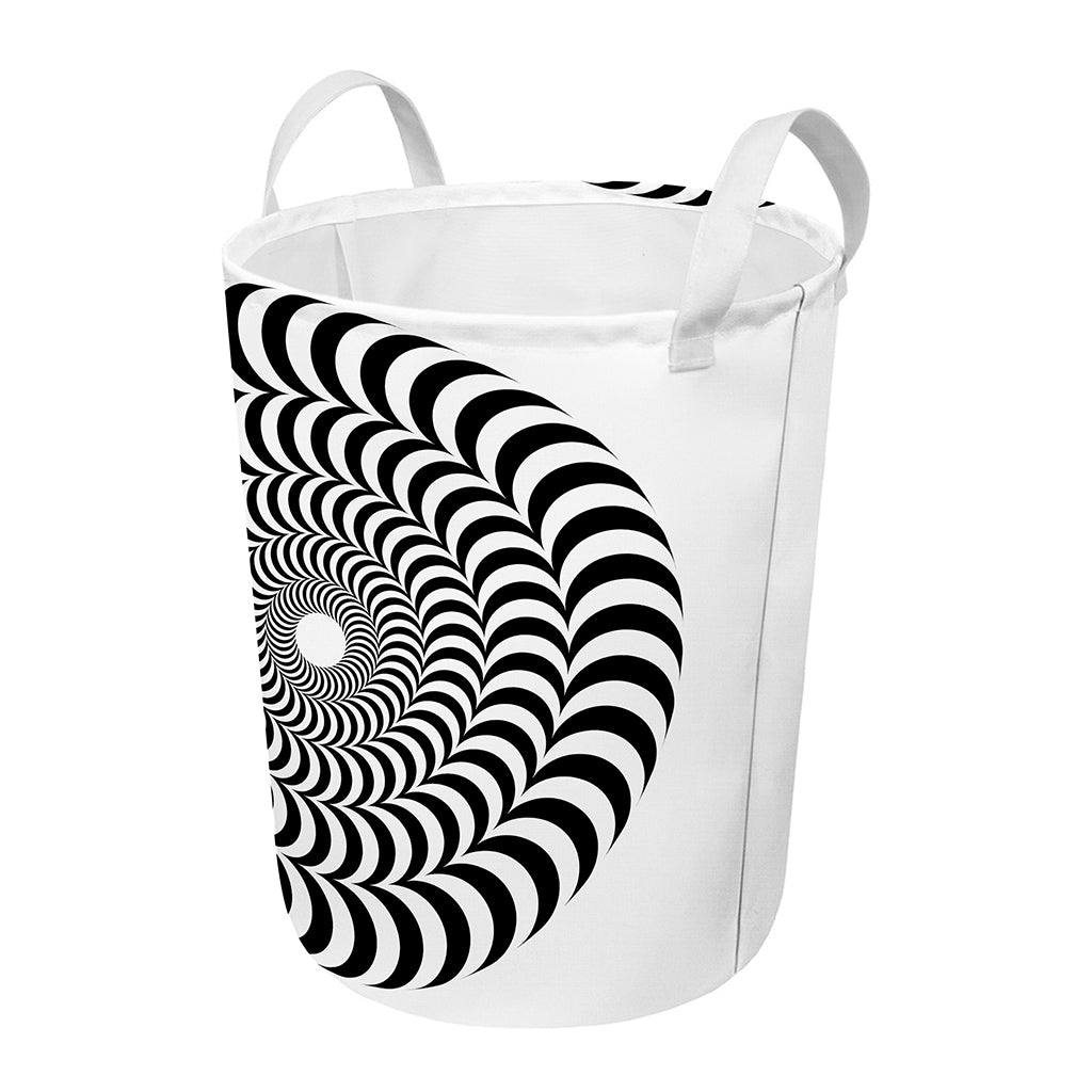 Black And White Circle Illusion Print Round Laundry Basket