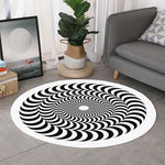 Black And White Circle Illusion Print Round Rug