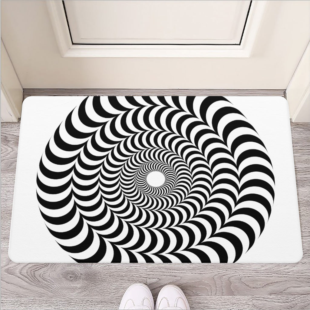 Black And White Circle Illusion Print Rubber Doormat