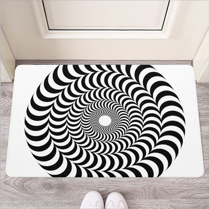 Black And White Circle Illusion Print Rubber Doormat
