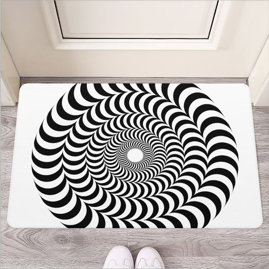 Black And White Circle Illusion Print Rubber Doormat
