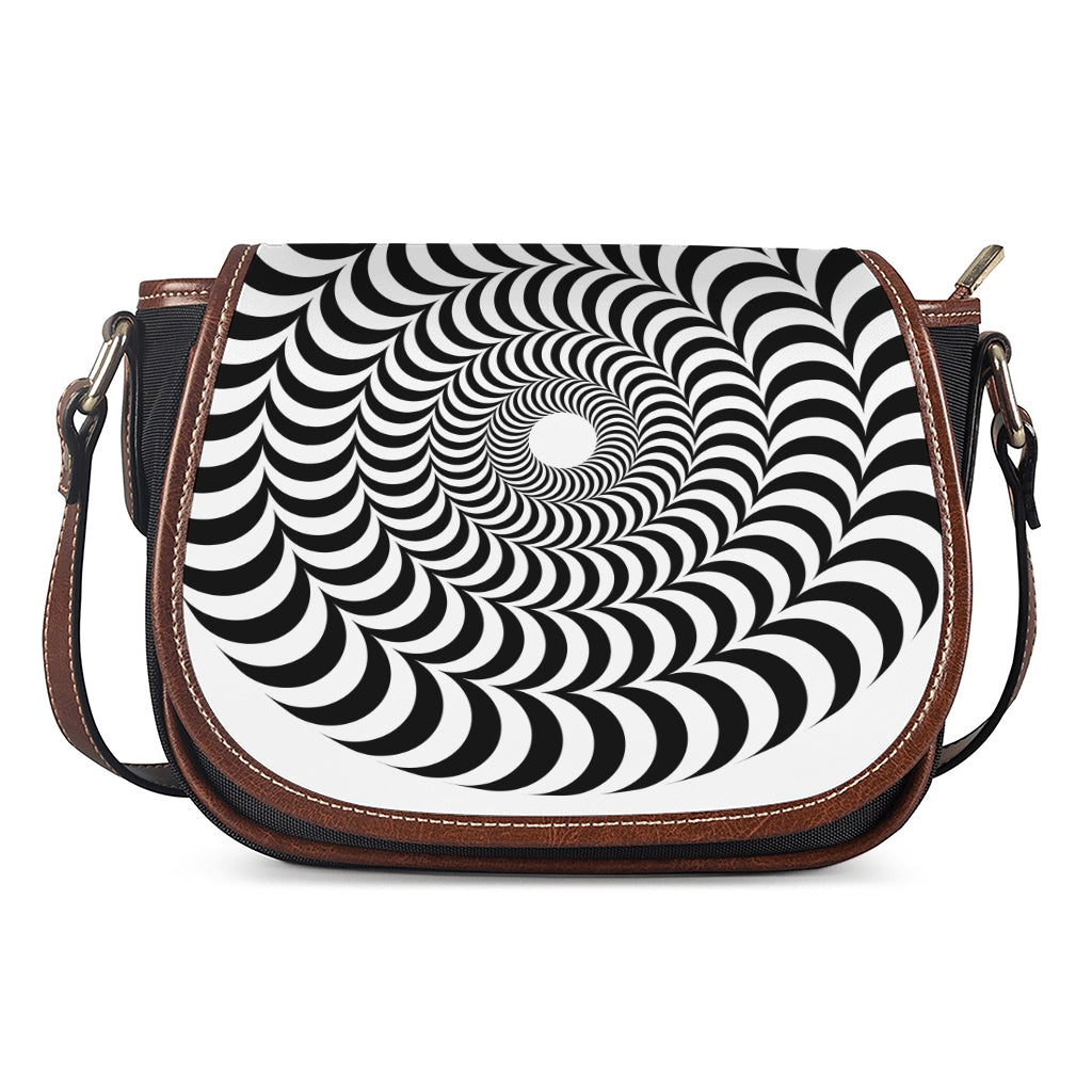 Black And White Circle Illusion Print Saddle Bag