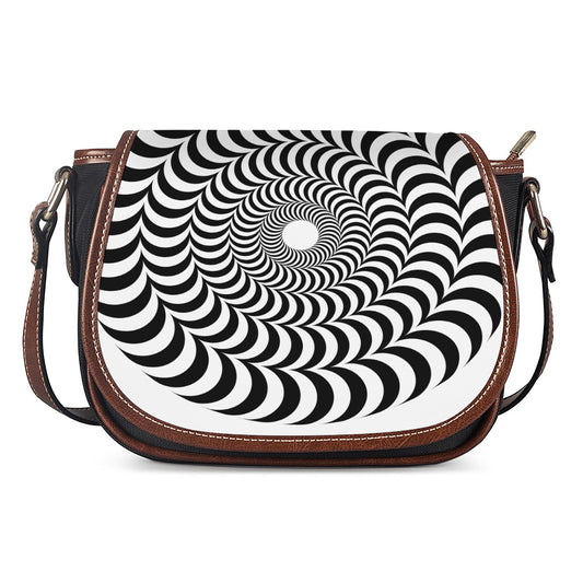 Black And White Circle Illusion Print Saddle Bag