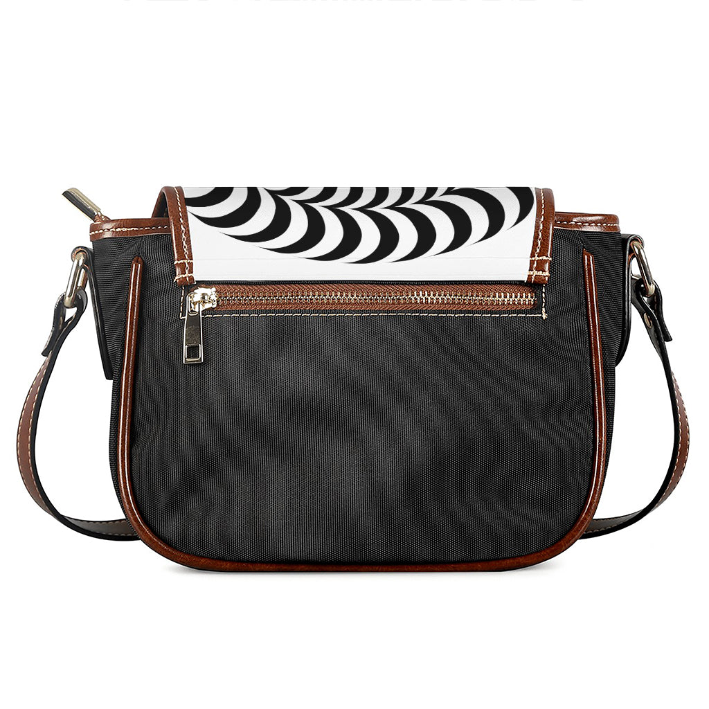 Black And White Circle Illusion Print Saddle Bag