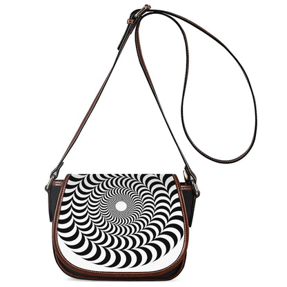 Black And White Circle Illusion Print Saddle Bag