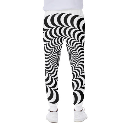 Black And White Circle Illusion Print Scuba Joggers