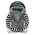 Black And White Circle Illusion Print Sherpa Lined Zip Up Hoodie