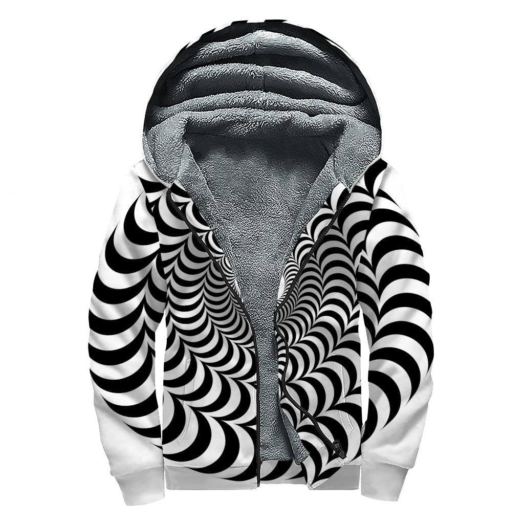 Black And White Circle Illusion Print Sherpa Lined Zip Up Hoodie