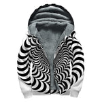 Black And White Circle Illusion Print Sherpa Lined Zip Up Hoodie