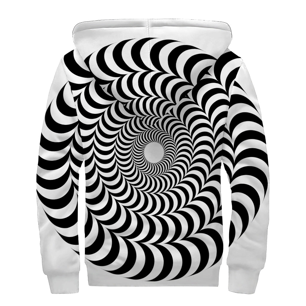 Black And White Circle Illusion Print Sherpa Lined Zip Up Hoodie