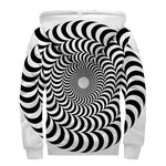Black And White Circle Illusion Print Sherpa Lined Zip Up Hoodie