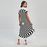 Black And White Circle Illusion Print Short Sleeve Maxi Dress