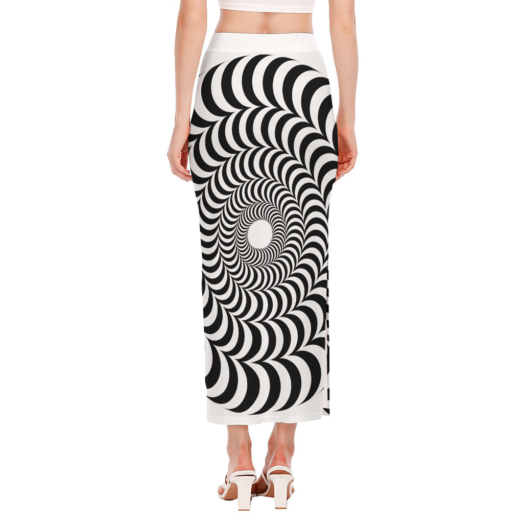 Black And White Circle Illusion Print Side Slit Maxi Skirt