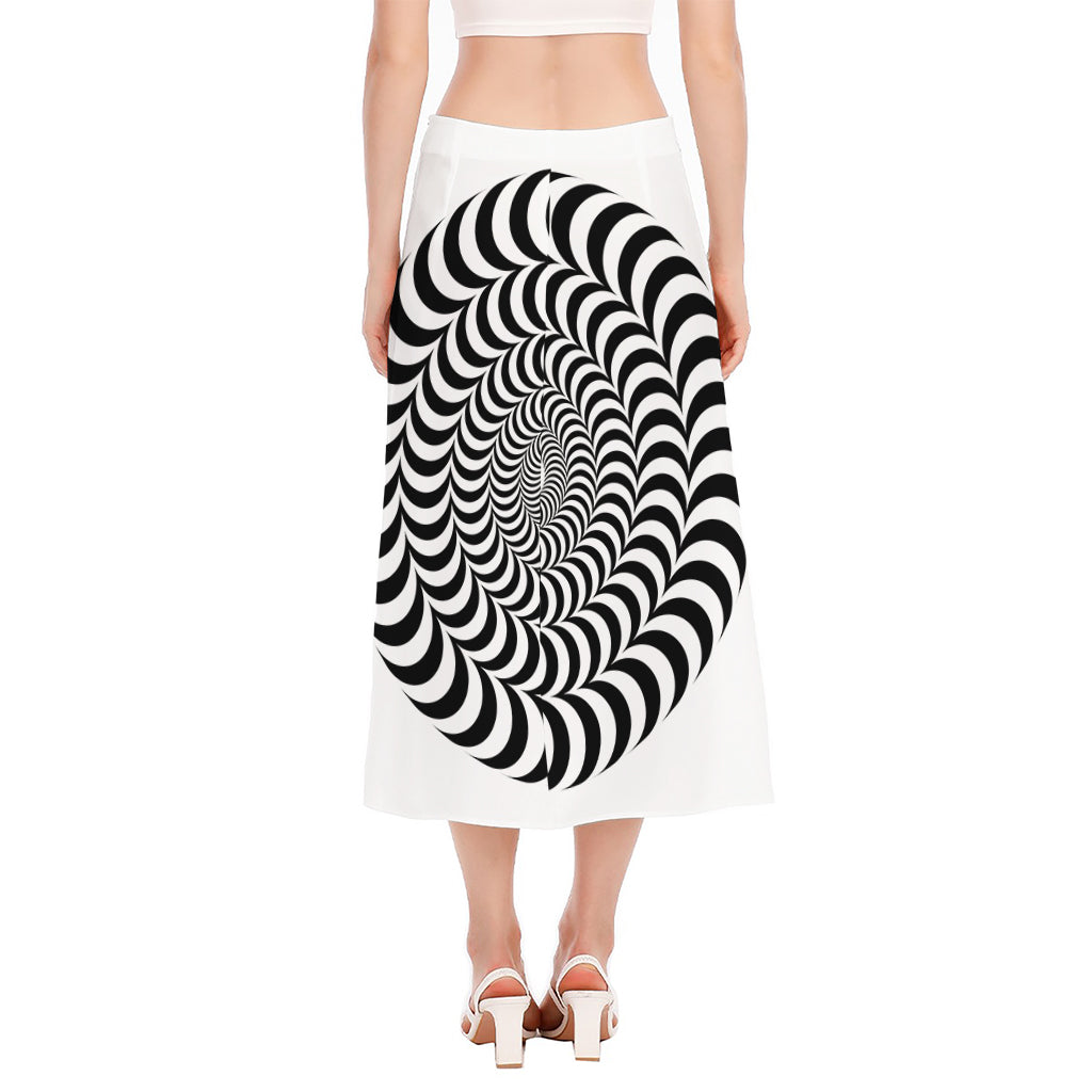 Black And White Circle Illusion Print Side Slit Midi Skirt