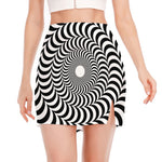 Black And White Circle Illusion Print Side Slit Mini Skirt