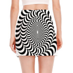 Black And White Circle Illusion Print Side Slit Mini Skirt