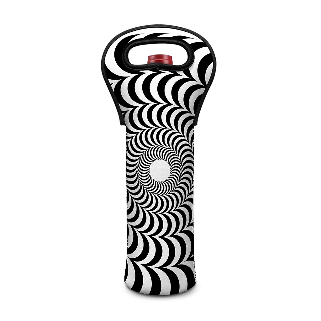 Black And White Circle Illusion Print Single Neoprene Wine Tote