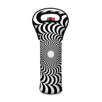 Black And White Circle Illusion Print Single Neoprene Wine Tote