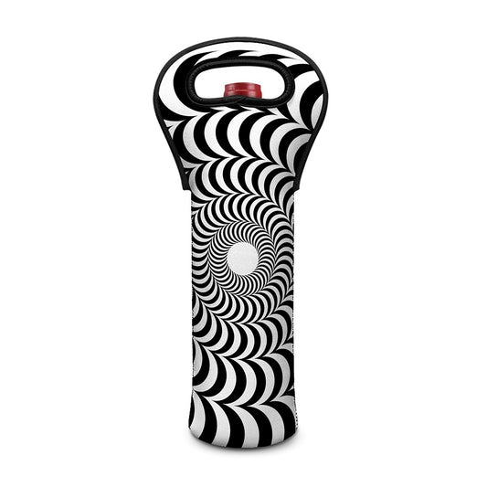 Black And White Circle Illusion Print Single Neoprene Wine Tote