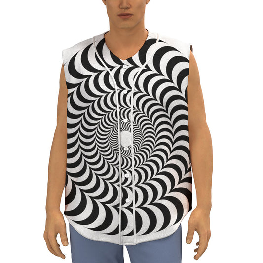 Black And White Circle Illusion Print Sleeveless Baseball Jersey