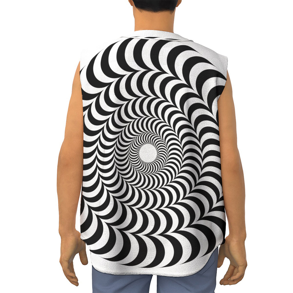 Black And White Circle Illusion Print Sleeveless Baseball Jersey