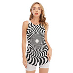 Black And White Circle Illusion Print Sleeveless One Piece Swimsuit