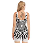 Black And White Circle Illusion Print Sleeveless One Piece Swimsuit
