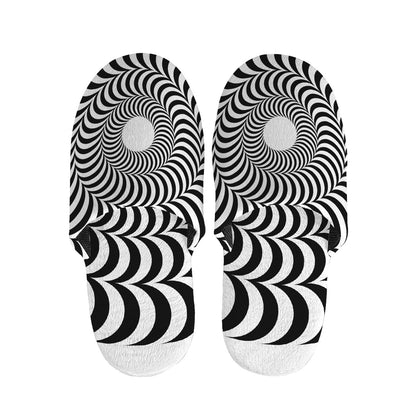 Black And White Circle Illusion Print Slippers