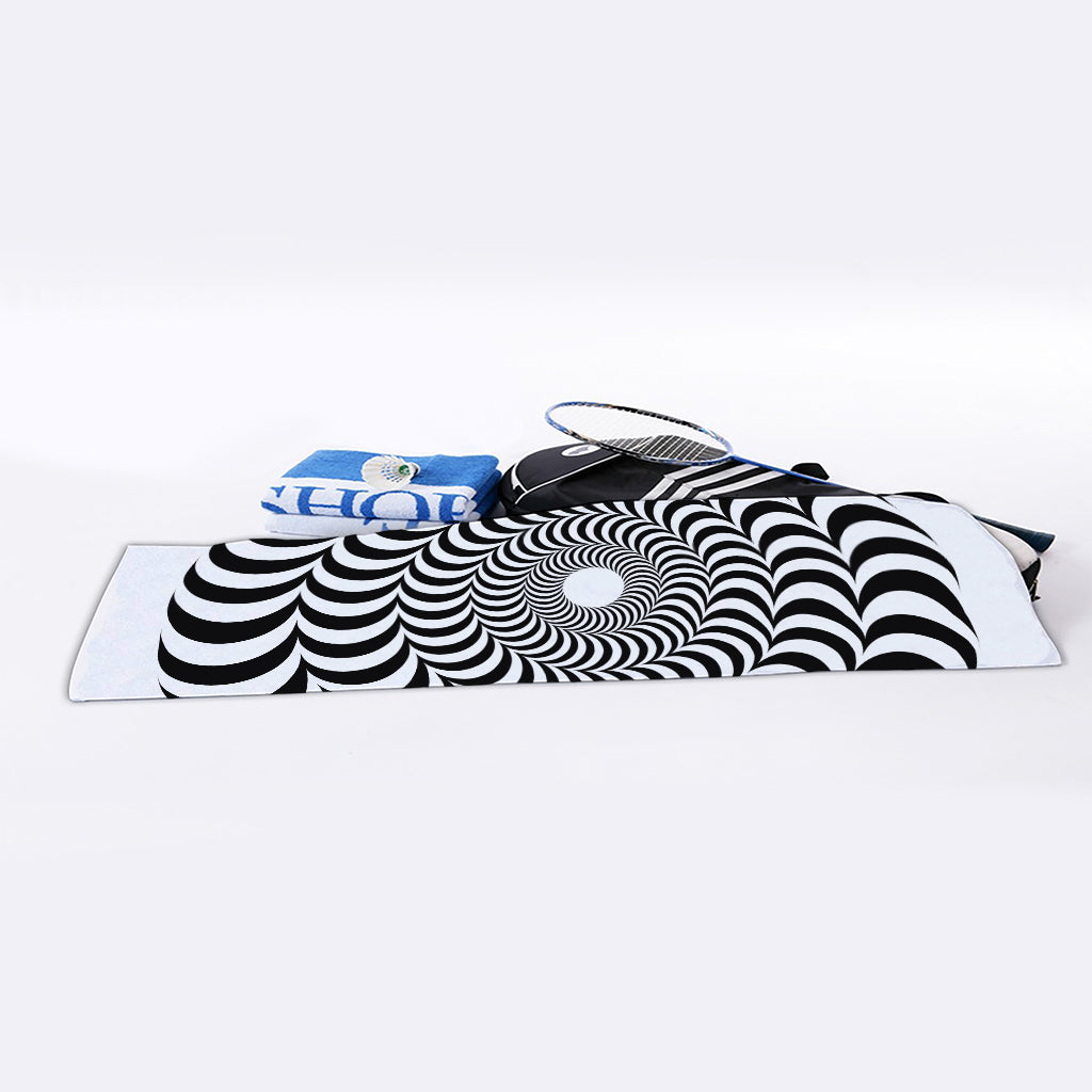 Black And White Circle Illusion Print Sports Towel