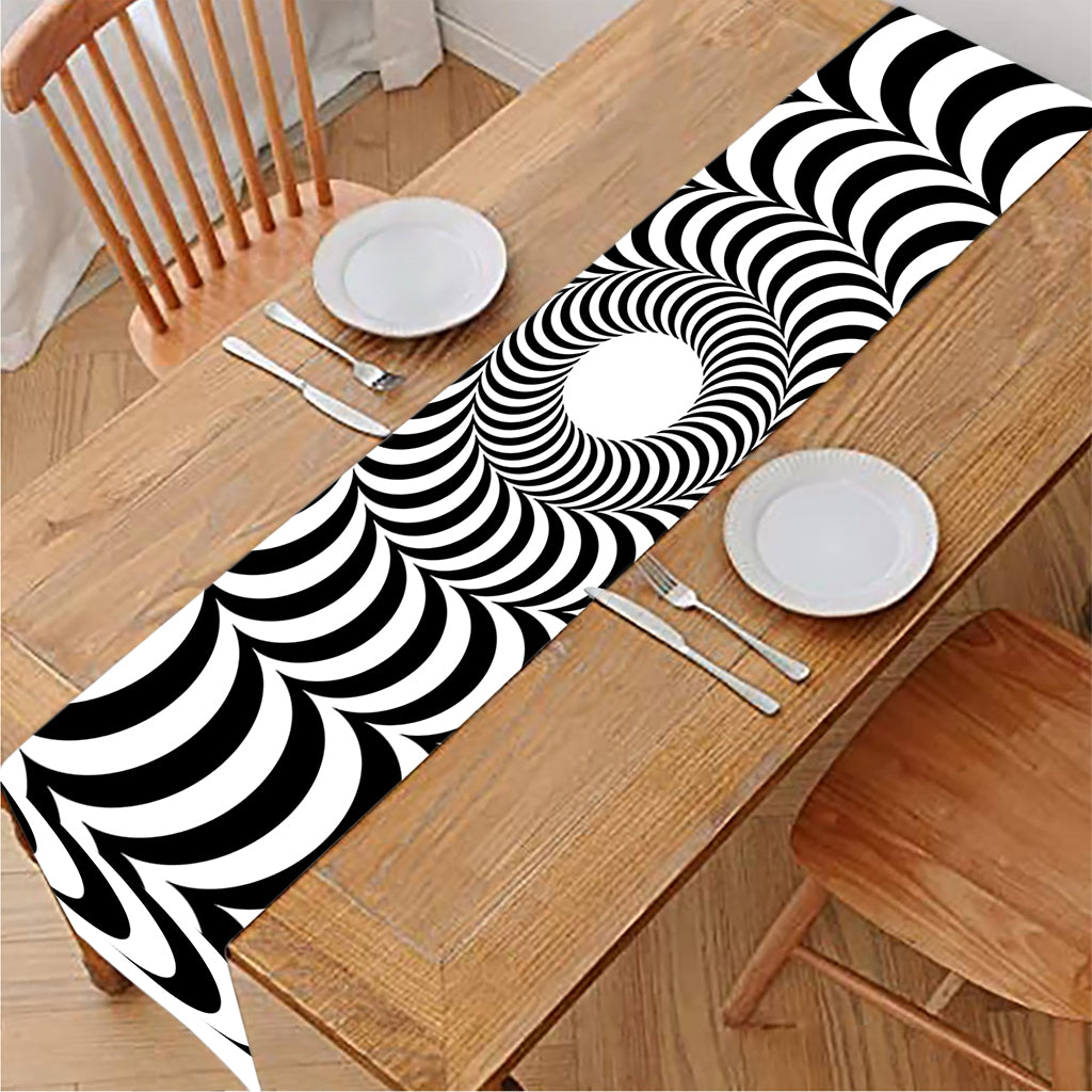 Black And White Circle Illusion Print Table Runner